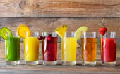glasses of various fruit juices
